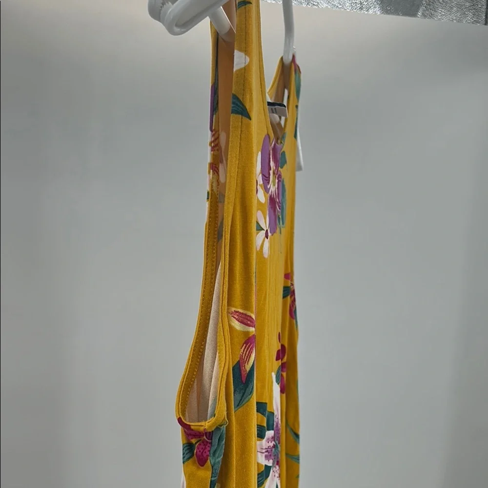 Old Navy Floral Mini swing Dress Yellow Purple L floral viscose tropical summer - Picture 7 of 11